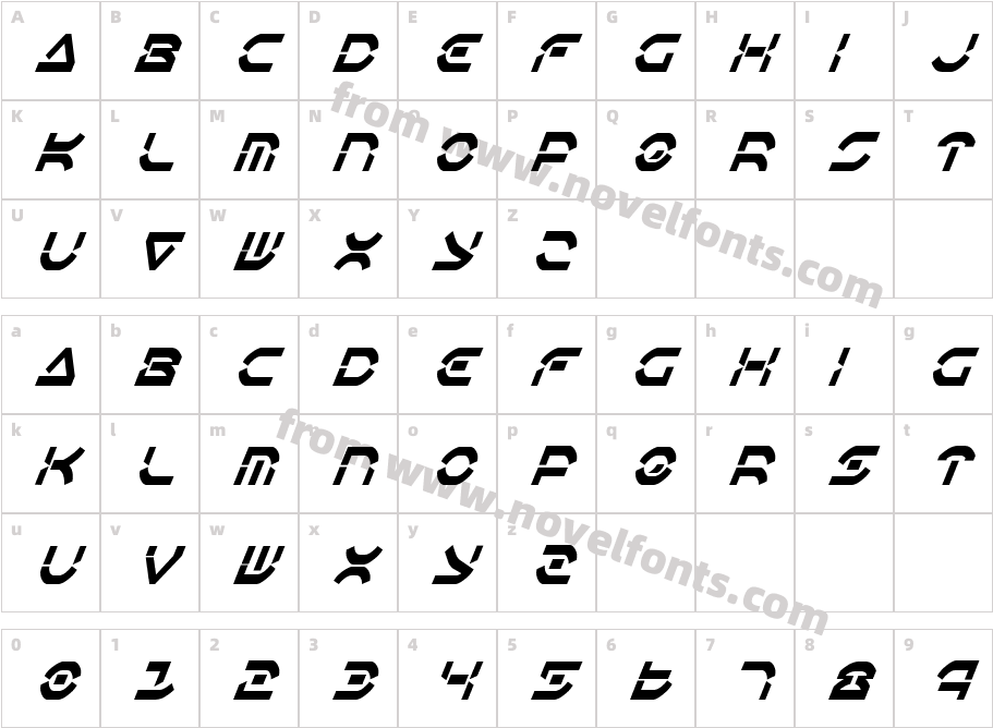 OberonDeuxCondensedItalicCharacter Map