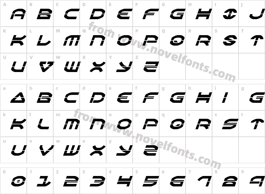 OberonLaserItalicCharacter Map