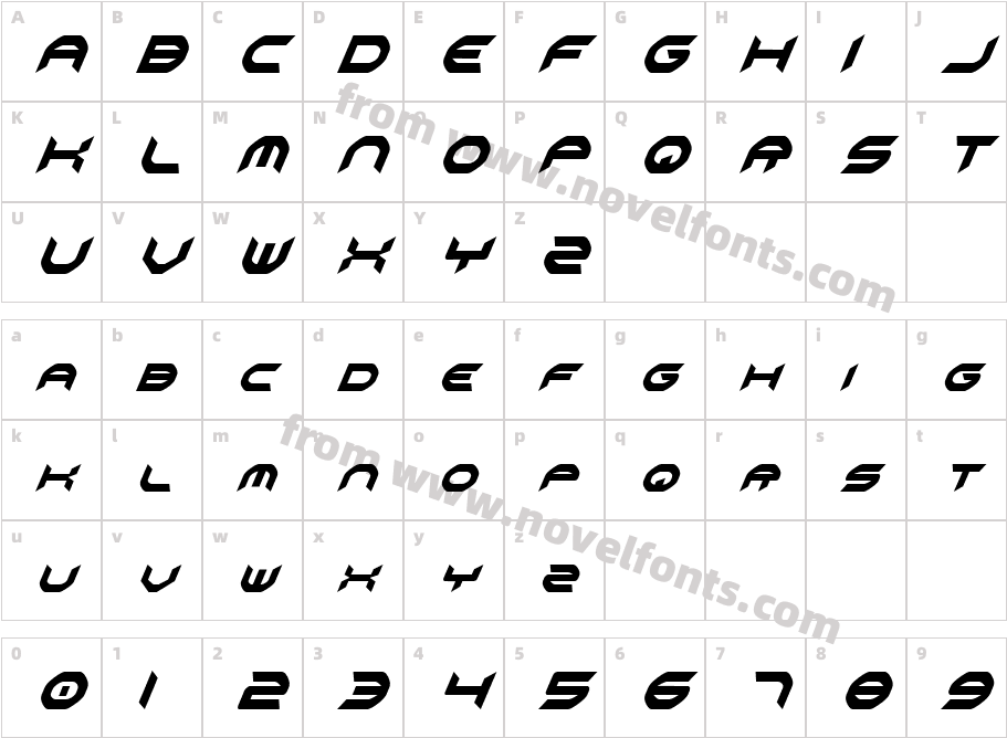 OmniGirlCondensedItalicCharacter Map