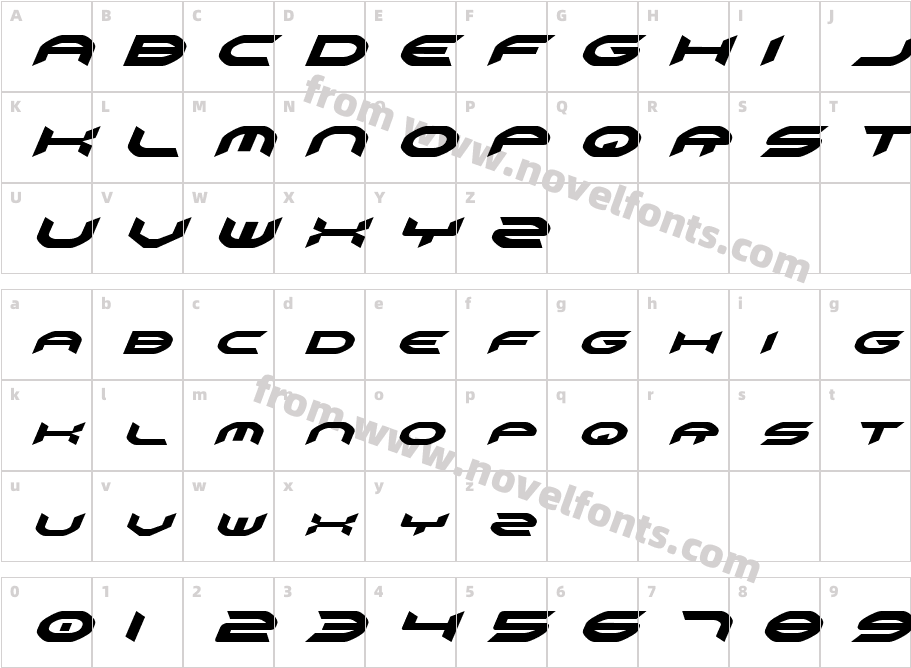 OmniGirlItalicCharacter Map