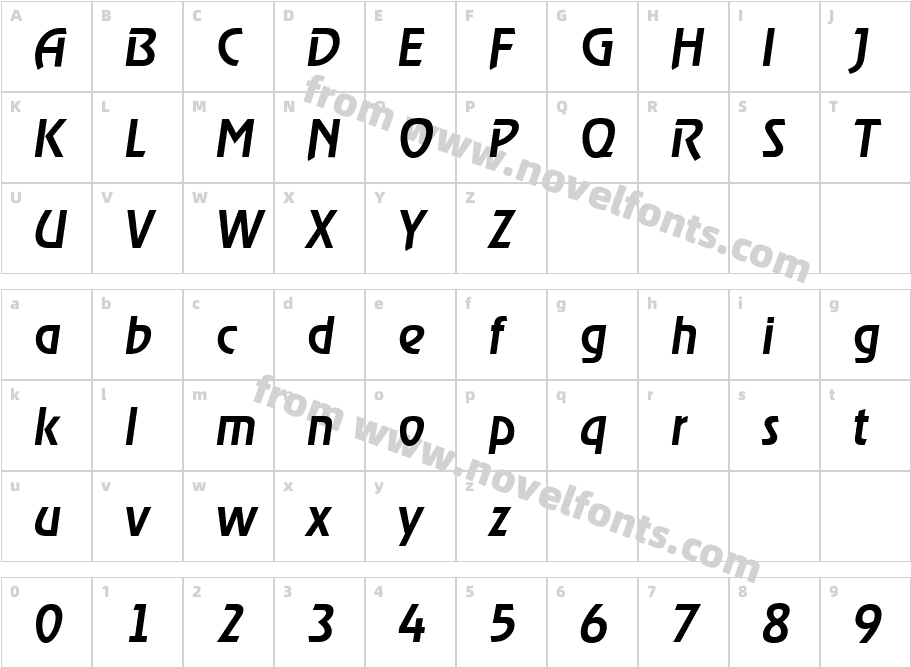 OnStageSerialMediumItalicCharacter Map