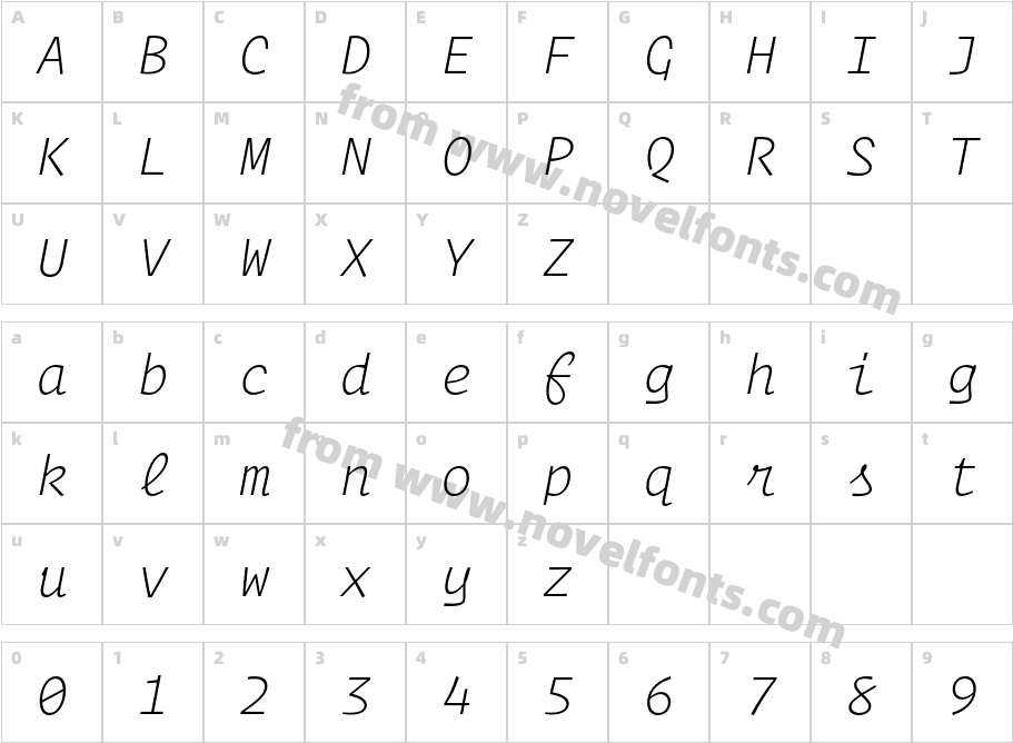 OperatorMono-XLightItalicCharacter Map