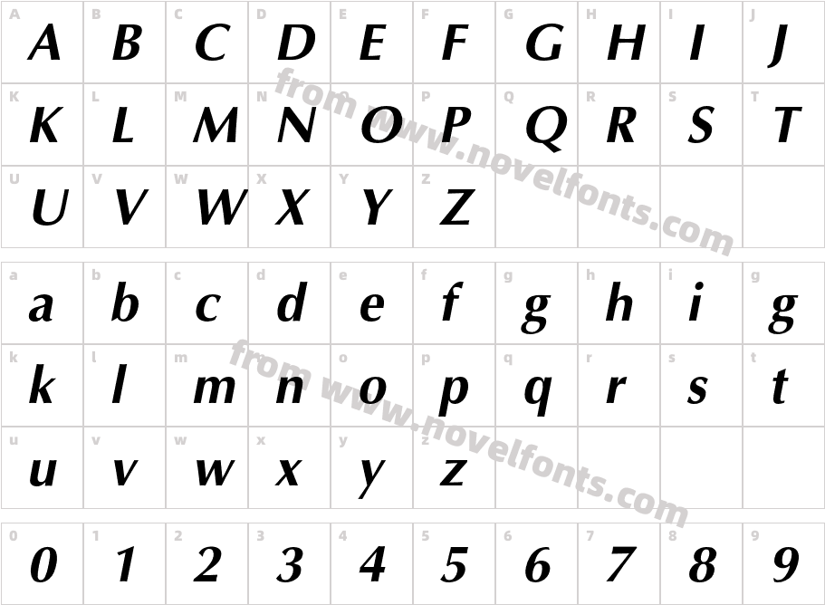 OptimalC-BoldItalicCharacter Map