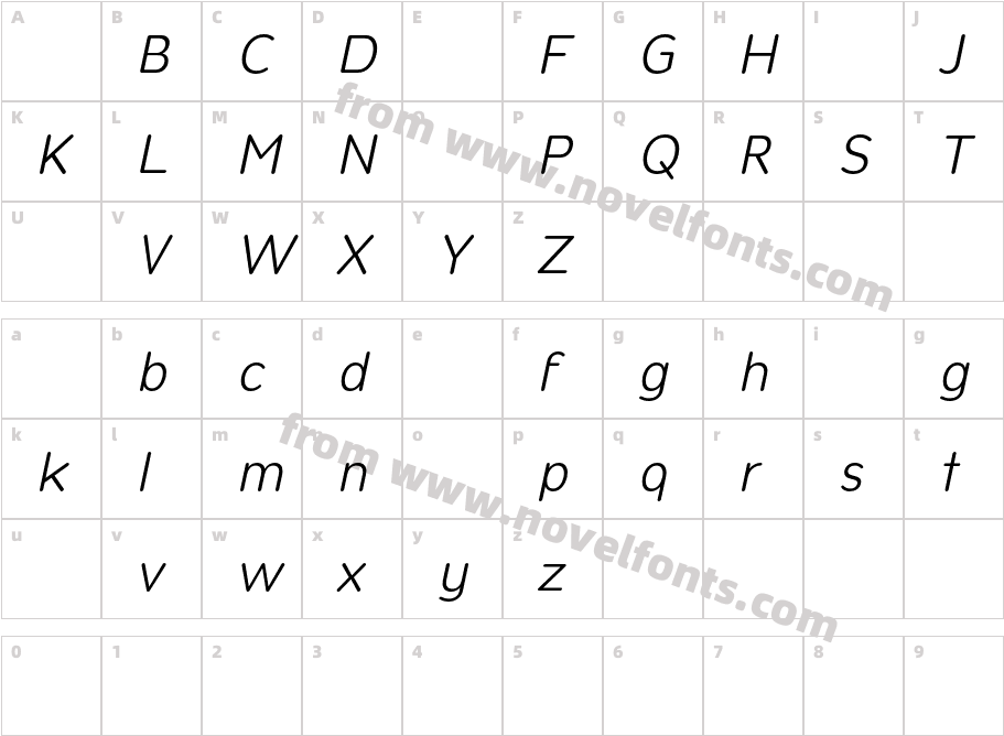 Opun DEMO Light ItalicCharacter Map