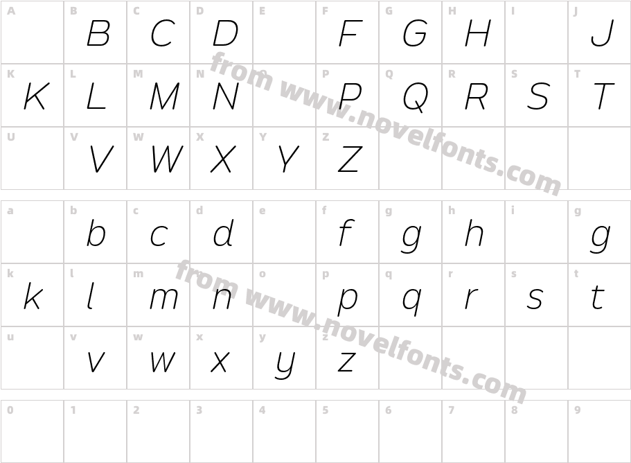 Opun Loop DEMO ExtraLight ItalicCharacter Map