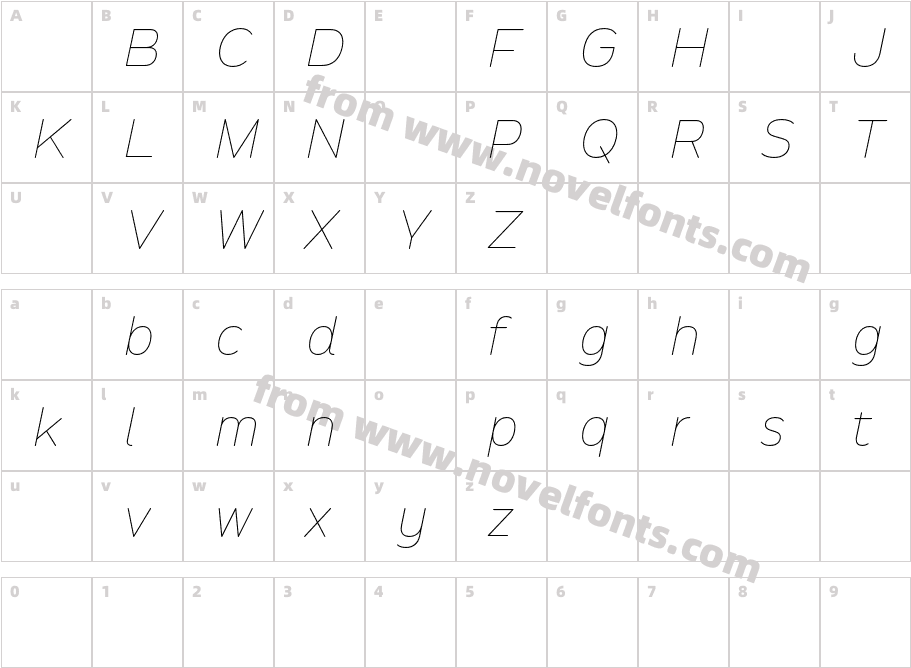 Opun Loop DEMO Thin ItalicCharacter Map