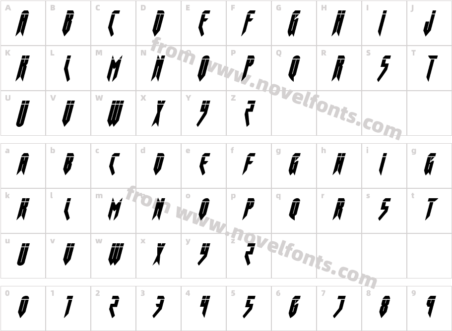 OpusMagnusLaserItalicCondensedCharacter Map