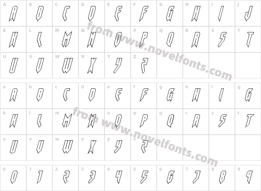 OpusMagnusOutlineItalicCharacter Map