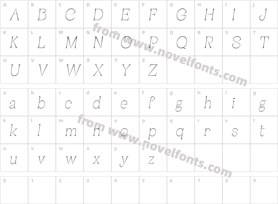 PalaiseFree-ItalicCharacter Map