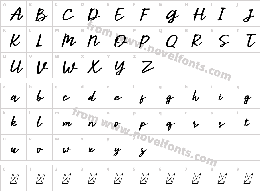 ParcelyFree-ItalicCharacter Map