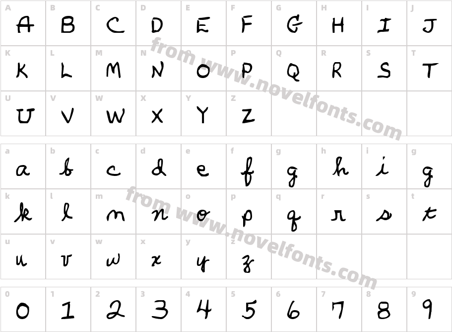 Parker'sHandBoldCharacter Map