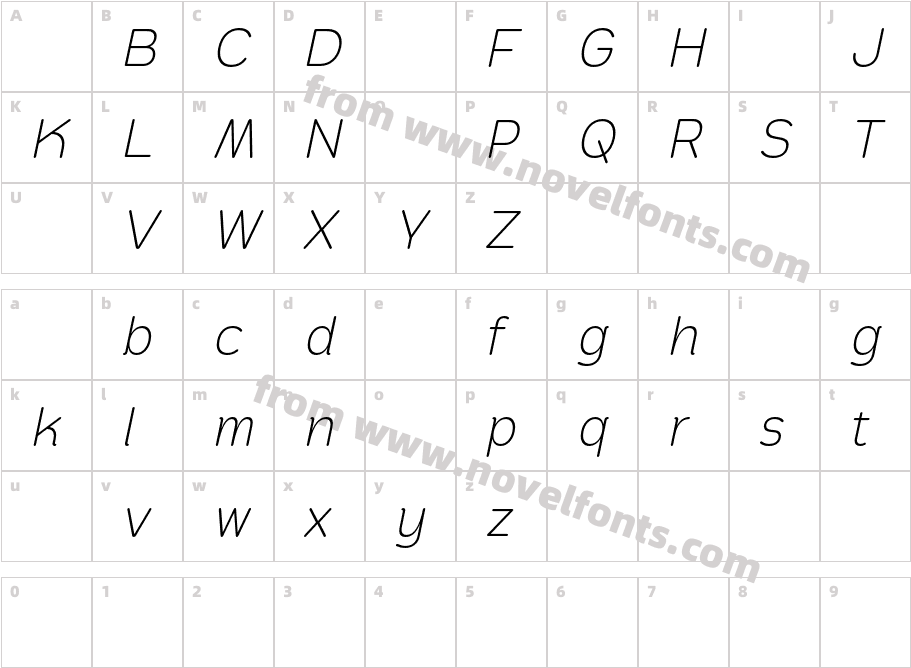 Pawmor DEMO ExtraLight ItalicCharacter Map