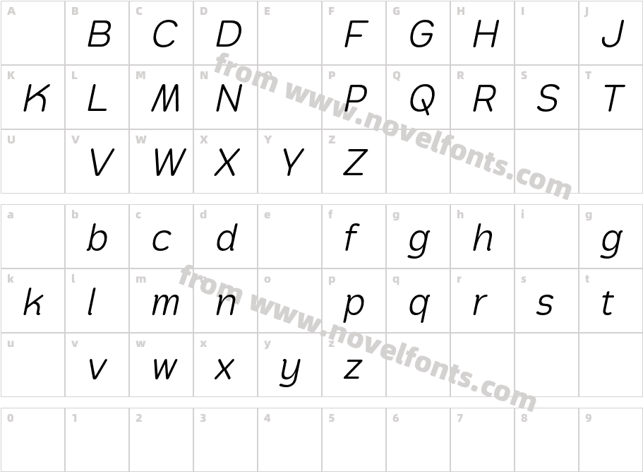 Pawmor DEMO Light ItalicCharacter Map