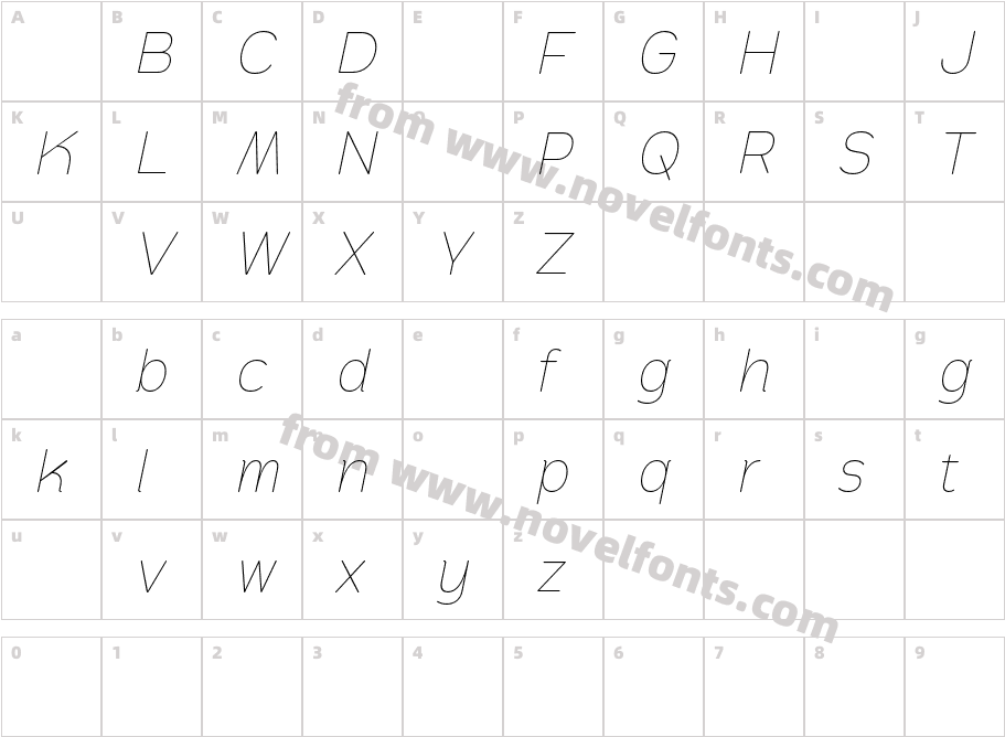 Pawmor DEMO Thin ItalicCharacter Map