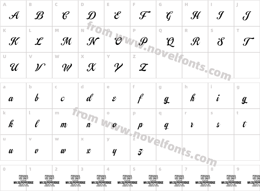 Pepperidge Script PERSONAL RegularCharacter Map