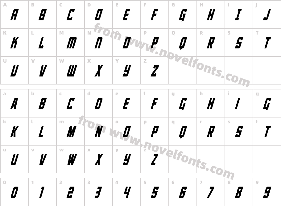 Phantom Storm Condensed ItalicCharacter Map