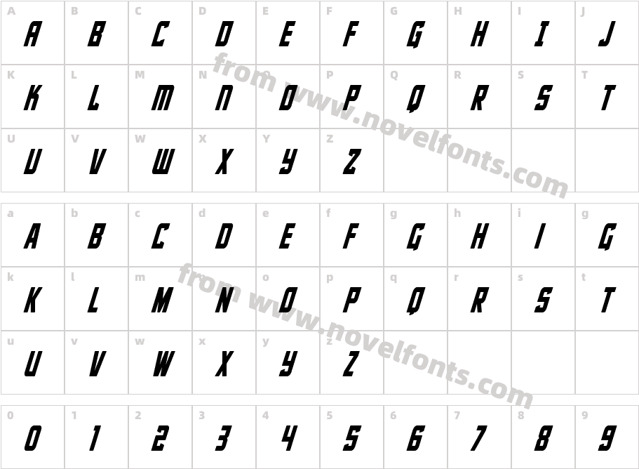 Phantom Storm Condensed ItalicCharacter Map