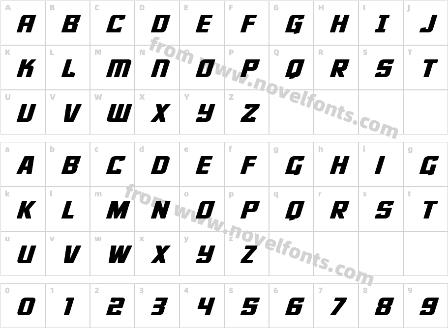 Phantom Storm Wide ItalicCharacter Map