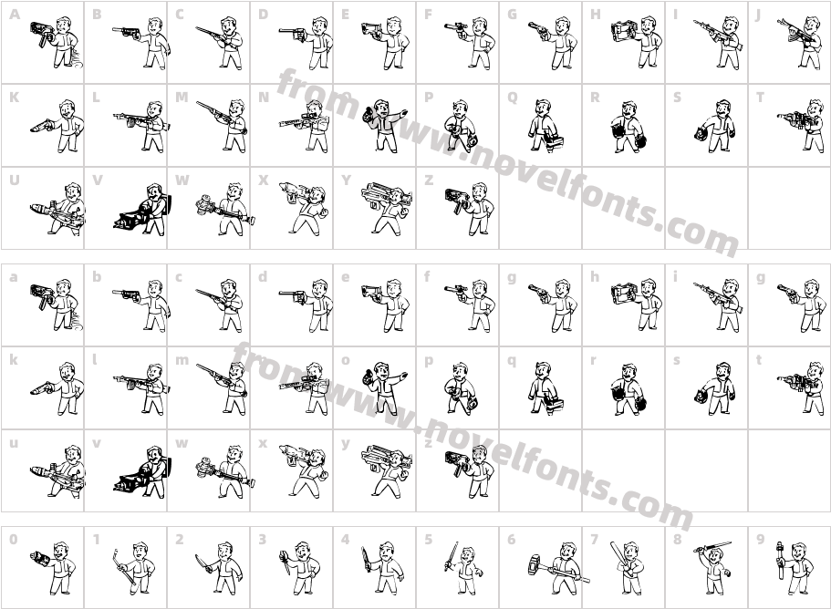 Pip Boy Weapons DingbatsCharacter Map
