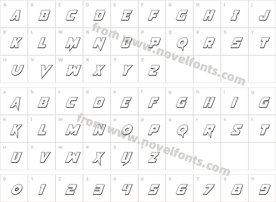 Pistoleer3DItalicCharacter Map