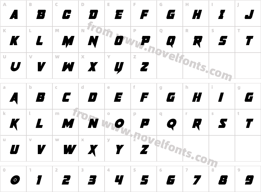 PistoleerBoldItalicCharacter Map