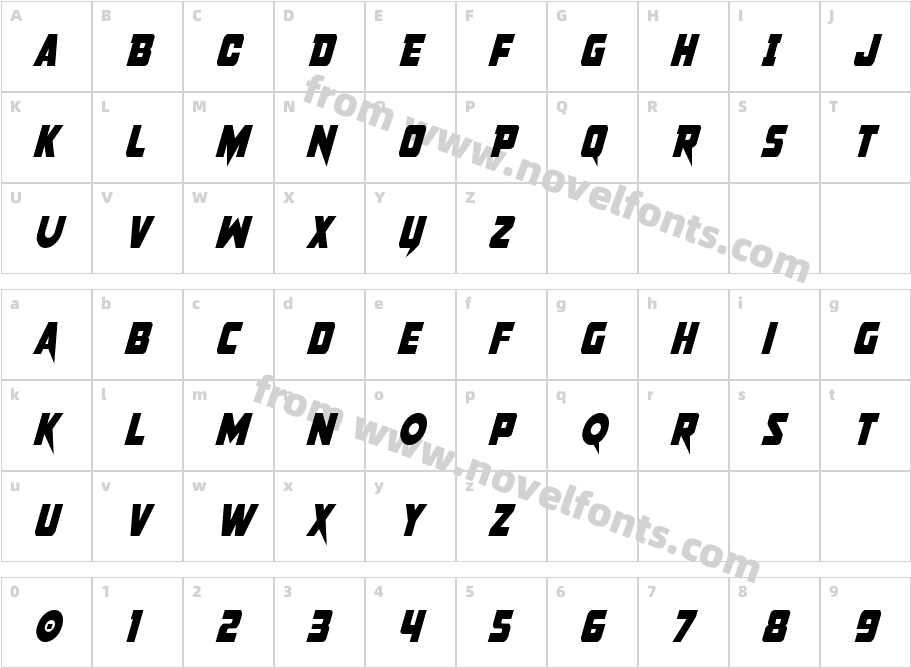 PistoleerCondensedItalicCharacter Map