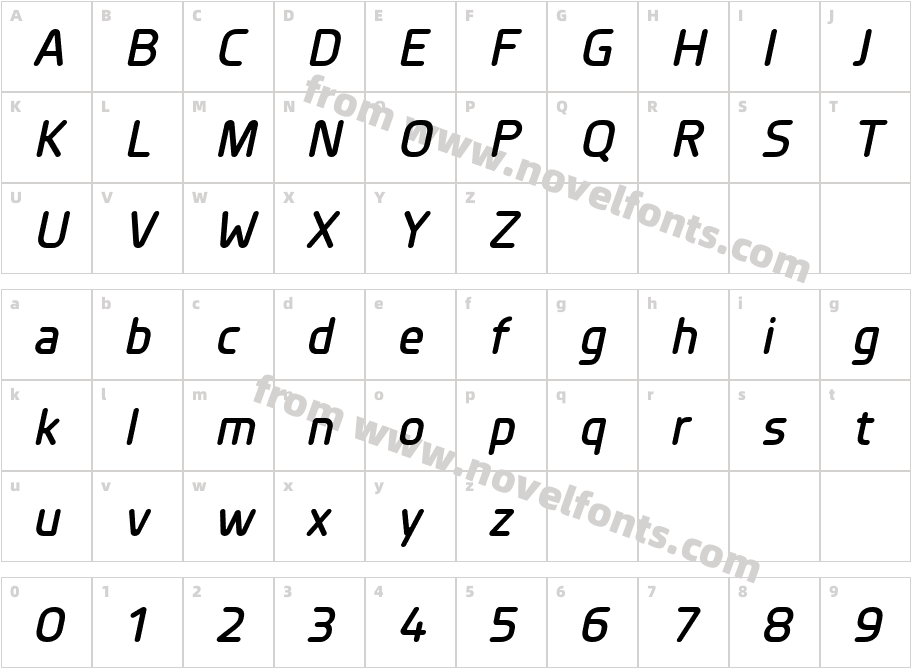 Planer-DemiBoldItalicCharacter Map