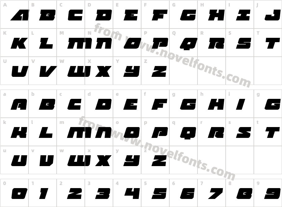 Planet Joust Expanded ItalicCharacter Map