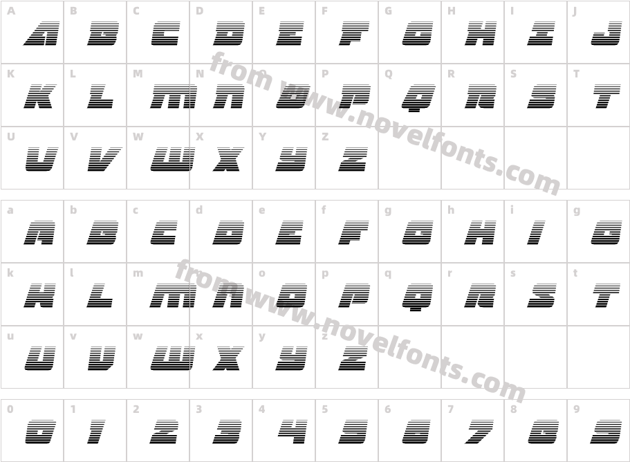 Planet Joust Gradient ItalicCharacter Map