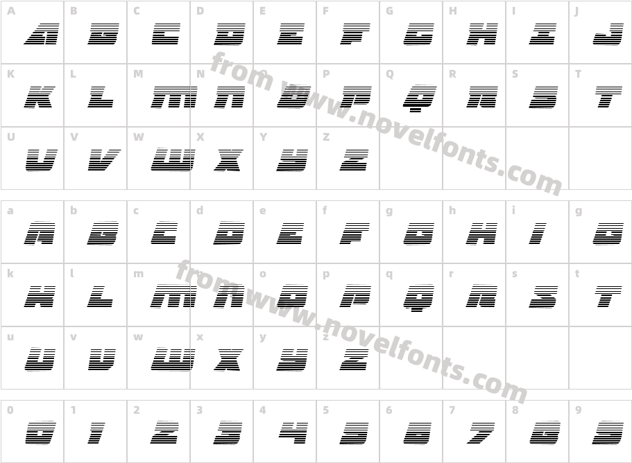 Planet Joust Gradient ItalicCharacter Map