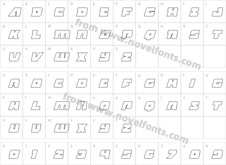 Planet Joust Outline ItalicCharacter Map