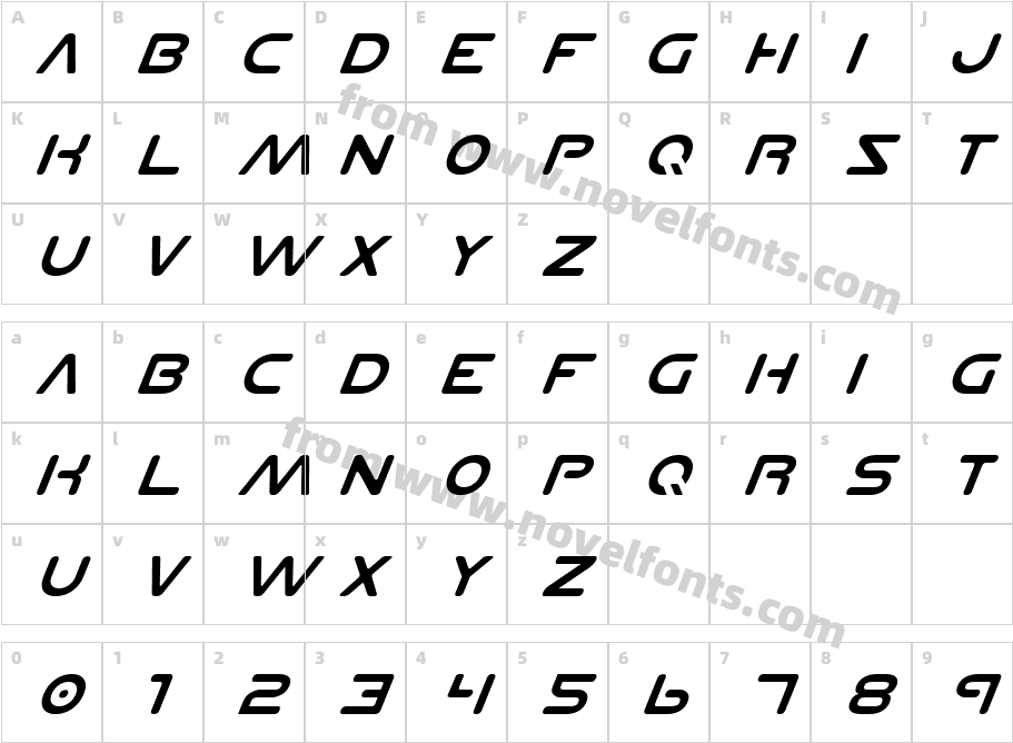 PlanetNSItalicCharacter Map