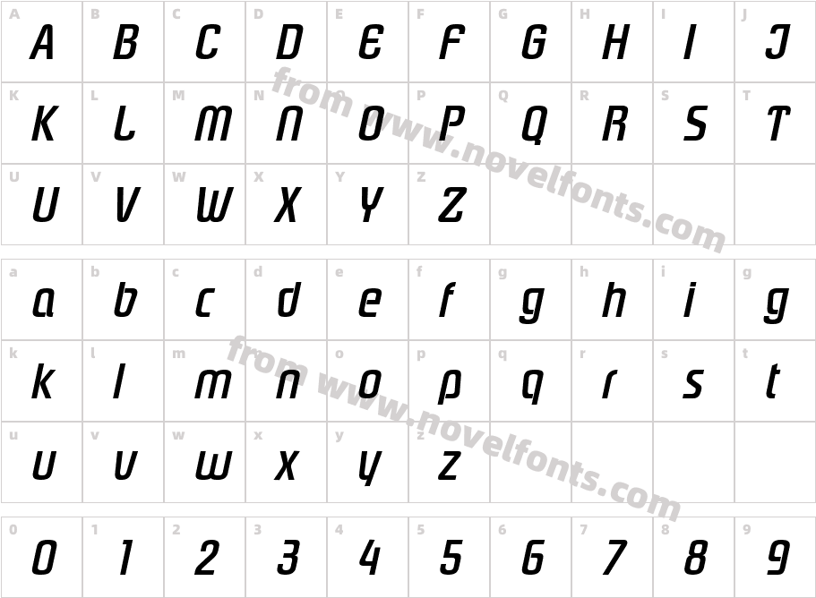 PloverBoldItalicCharacter Map