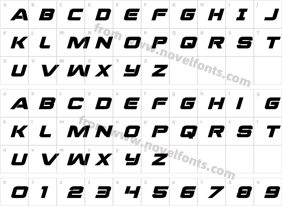 PraetorianBoldExpandedItalicCharacter Map