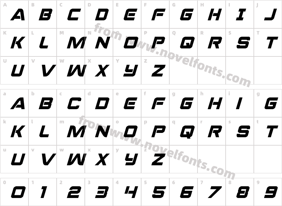 PraetorianItalicCharacter Map