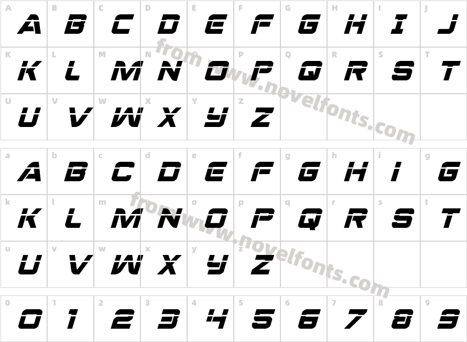 PraetorianLaserItalicCharacter Map