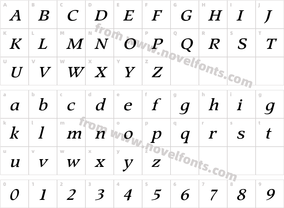 ProspectC-BoldItalicCharacter Map