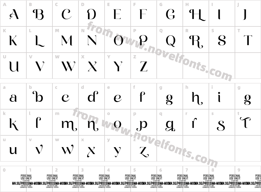 Prossima Swash PERSONAL USE RegularCharacter Map