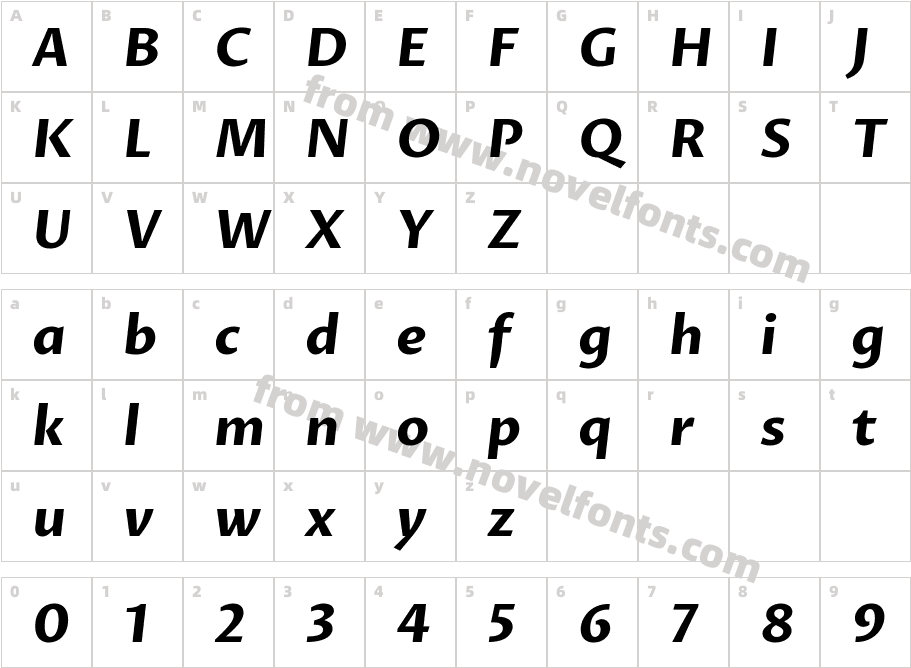 ProzaLibre-BoldItalicCharacter Map