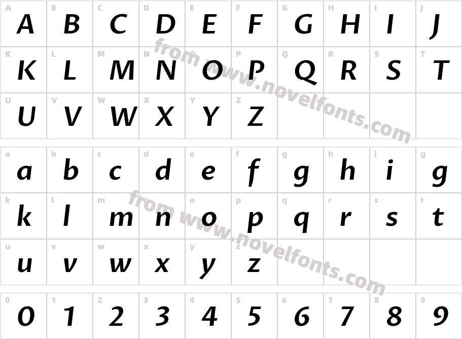 ProzaLibre-SemiBoldItalicCharacter Map