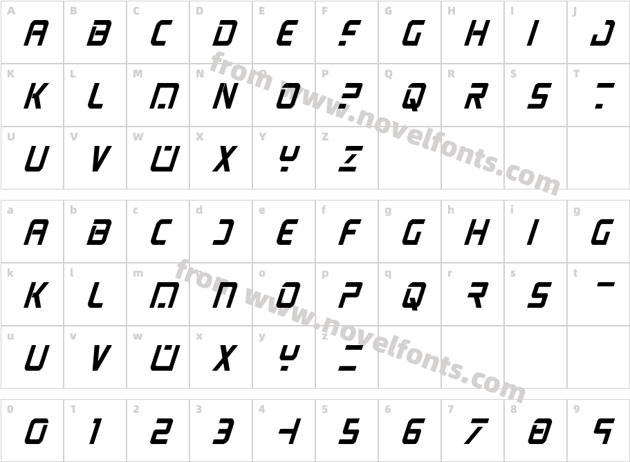 PsYonic VII Bold Condensed ItalicCharacter Map