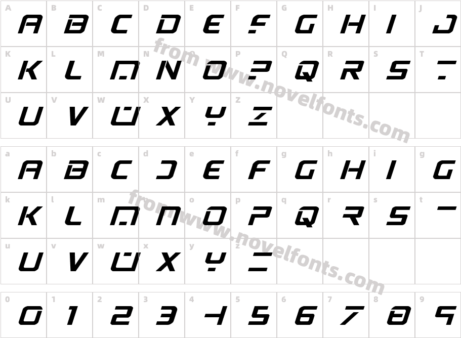 PsYonicVIIBoldExpandedItalicCharacter Map