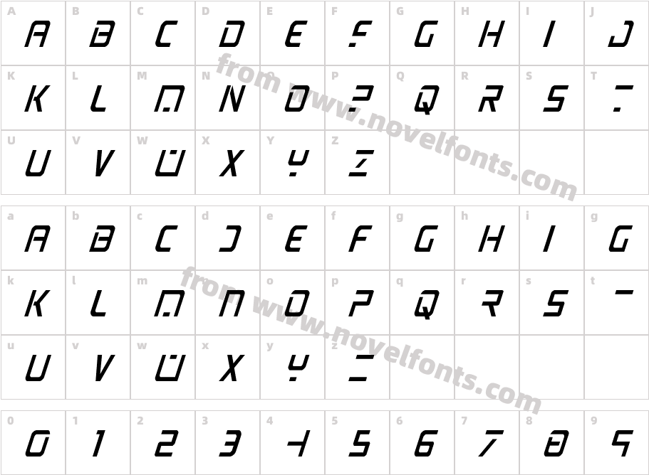 PsYonicVIICondensedItalicCharacter Map