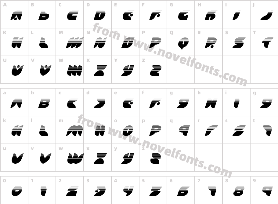 PuffAngelHalftoneItalicCharacter Map