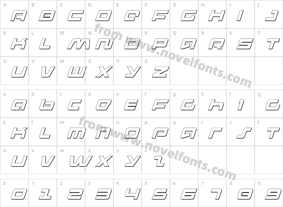 PulseRifle3DItalicCharacter Map