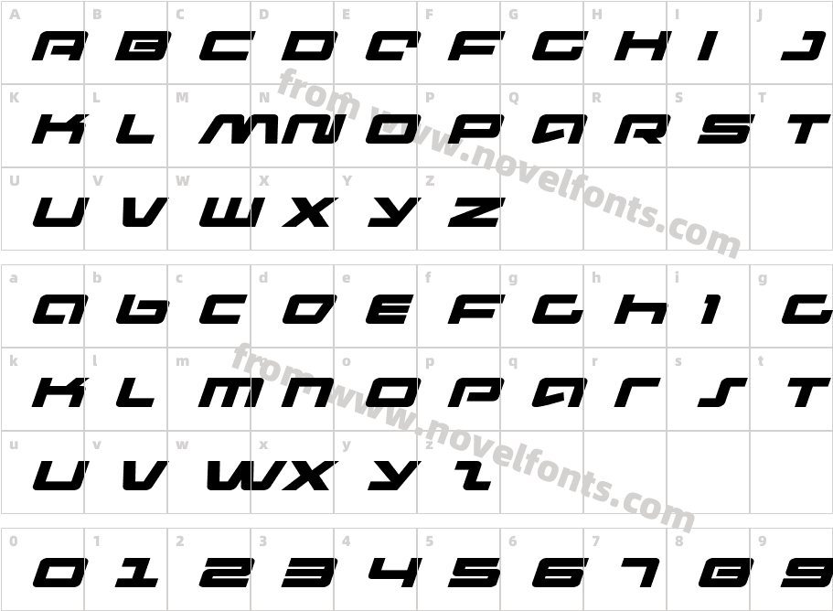 PulseRifleExpandedItalicCharacter Map