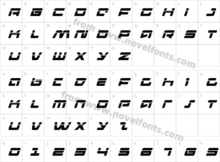 PulseRifleLaserItalicCharacter Map