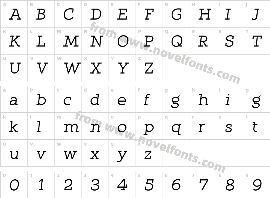 Qlarendon-ItalicCharacter Map