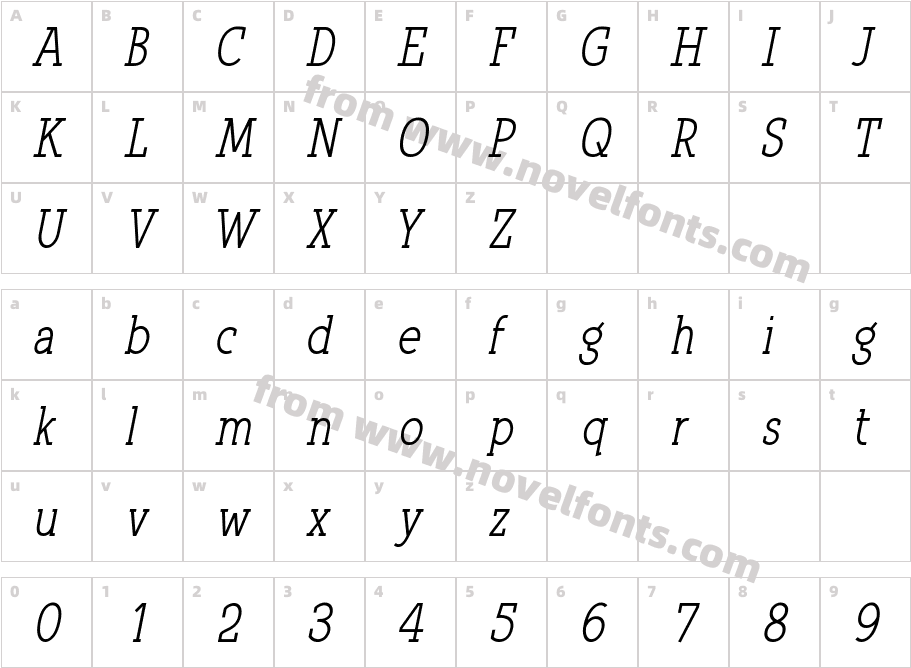 QlarendonCondensed-ItalicCharacter Map