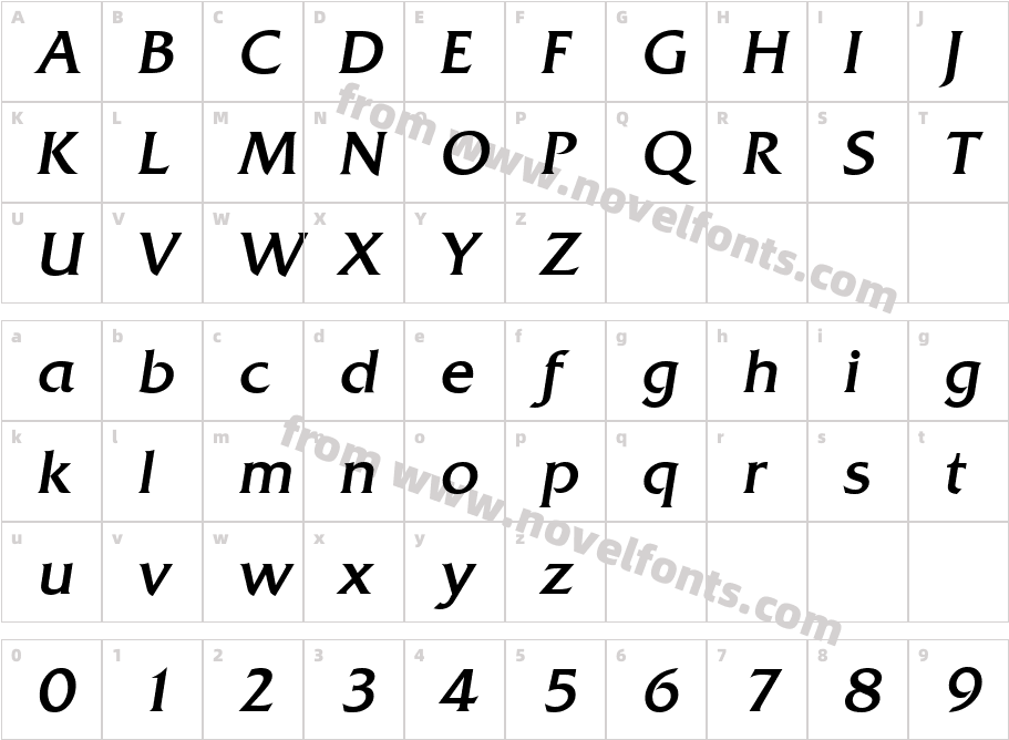 QuadratSerialItalicCharacter Map